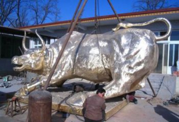 田間開荒牛銅雕塑 彩繪仿真雕塑 園林擺件