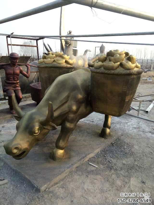 不銹鋼水牛雕塑，田間景觀小品，抽象幾何原理 (6)