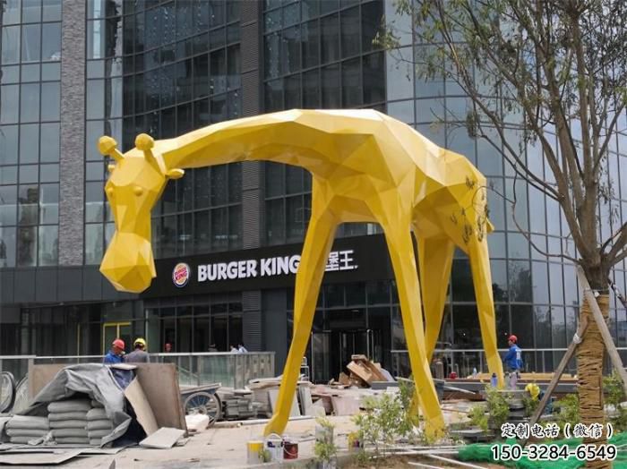 不銹鋼長(zhǎng)頸鹿雕塑，異形幾何動(dòng)物，售樓處小區(qū)擺件 (10)
