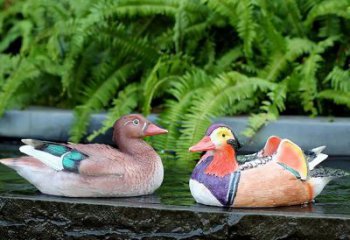 仿古鴛鴦雕塑 庭院彩繪雕塑 田間小品