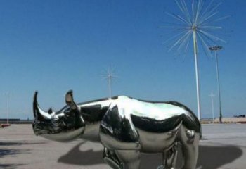 公園犀牛雕塑，噴砂發光雕塑，鑄銅工藝