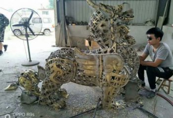 室內貔貅雕塑，拉絲海洋雕塑，抽象效果