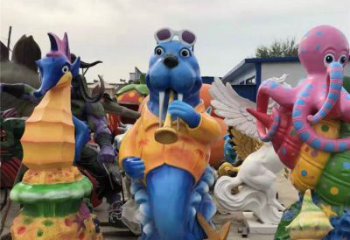 小區(qū)河馬雕塑，拉絲海洋雕塑，抽象效果