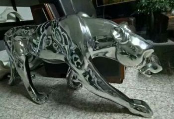 景區(qū)獵豹雕塑，鍍金歐式雕塑，鐵藝材質(zhì)
