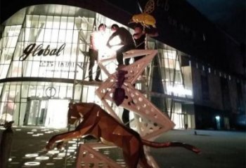 酒店獵豹雕塑，鍍金歐式雕塑，仿古擺件