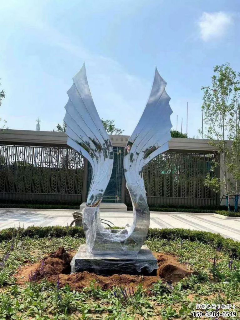 廣場翅膀雕塑，抽象水景雕塑，抽象效果