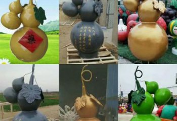 葫蘆雕塑生產(chǎn)，彩繪工藝制作，仿真植物雕塑擺件