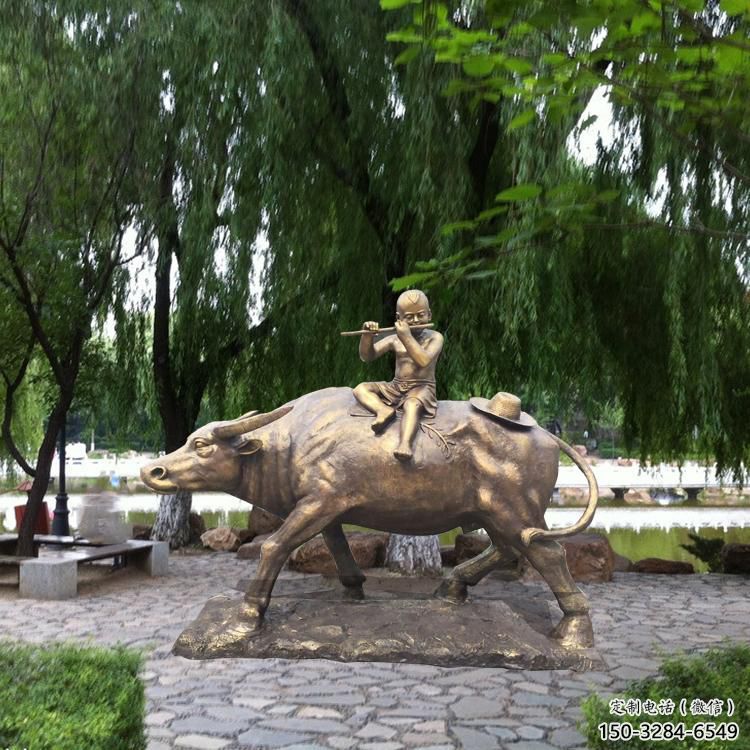 街道牧童雕塑廠家 現(xiàn)代景觀鑄銅雕塑 彩繪民俗雕塑