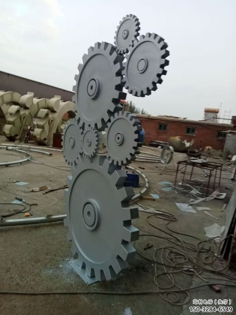 拉絲齒輪雕塑 鏤空創意機械雕塑 別墅區機械雕塑