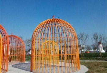 創意鳥籠雕塑 啞光籠子雕塑 公園鳥籠子雕塑
