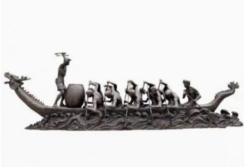 鑄造龍舟雕塑 中式村口競賽雕塑 景觀劃槳雕塑