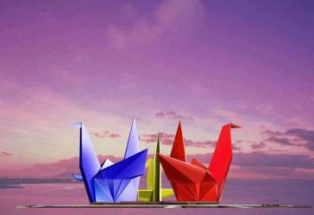 街道千紙鶴雕塑 現代折紙風格 彩繪鶴鳥雕塑