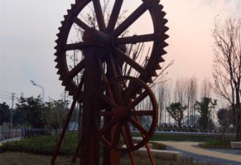 鏤空水車(chē)雕塑 噴水園林仿古雕塑 住宅小區(qū)雕塑