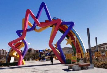 五角星拱門雕塑，廣場門口標識雕塑，不銹鋼烤漆材質