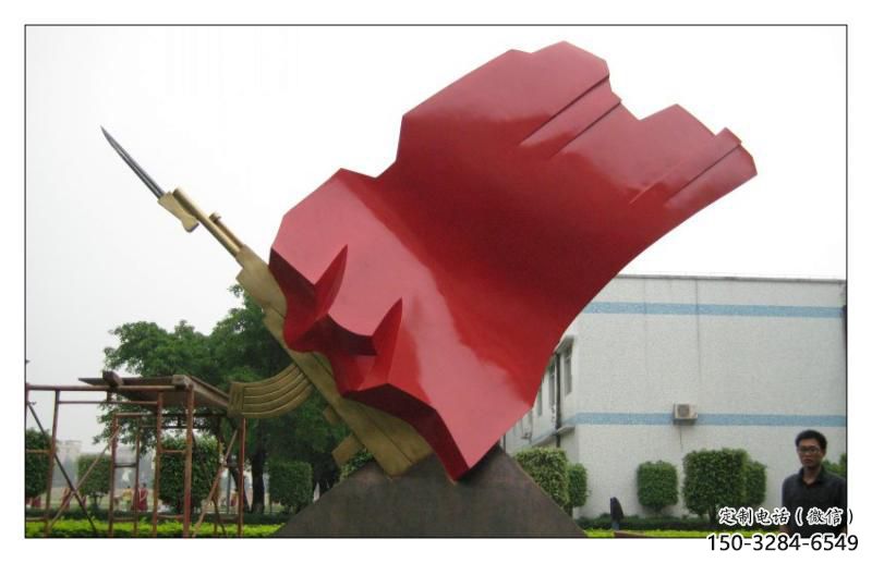 校園紅旗雕塑，拉絲黨建雕塑，抽象主題