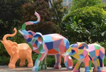 彩繪大象雕塑選用，小區擺件，大型幾何大象雕塑公司