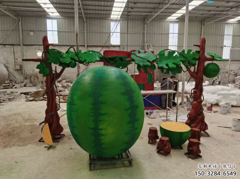 景觀果籃雕塑訂做，景區案例，西瓜果籃雕塑定制