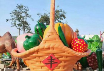 公園果籃雕塑訂做，街景小品，鴨梨果籃雕塑定制