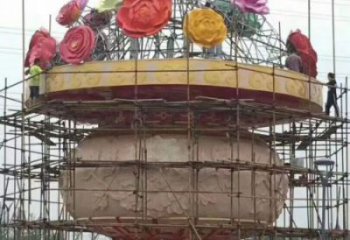 公園景觀雕塑定做，小區擺件，鏡面公園花籃雕塑制作