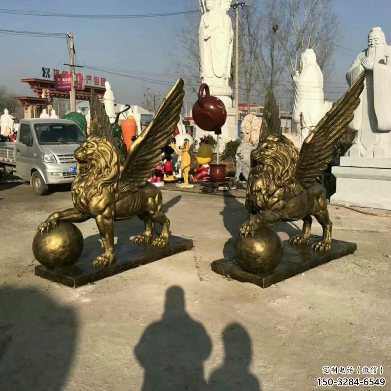 青銅獅子雕塑觀賞型，露天雕塑，戶外飛獅雕塑訂做