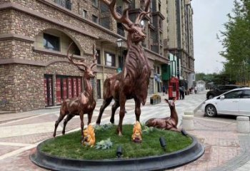 銅梅花鹿雕塑優選，景區案例，梅花鹿銅雕塑選用