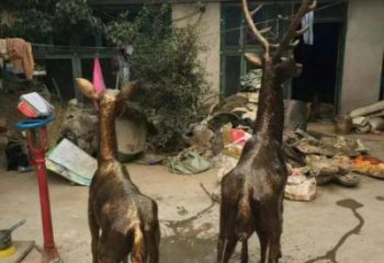 庭院馴鹿雕塑，鍍金歐式雕塑，網格形式