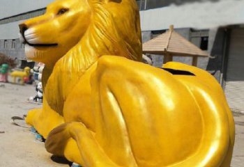 臥式玻璃鋼彩繪獅子雕塑，動(dòng)物仿真效果