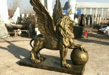 抽象獅子雕塑制造，動物美陳雕塑，仿銅飛獅雕塑展品