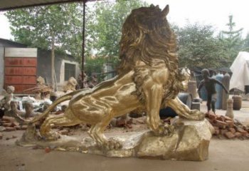 大型獅子雕塑精品，標(biāo)識雕塑，鑄銅走獅雕塑選用