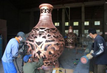銅花瓶雕塑制作優選，戶外雕塑，軟裝銅花瓶雕塑廠家
