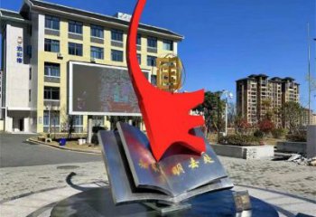 書(shū)籍雕塑制造，白鋼構(gòu)件，校園文化書(shū)籍雕塑廠家提供