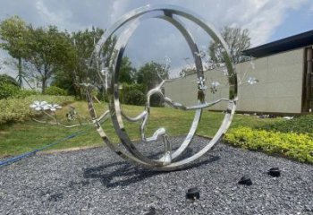 圓環樹雕塑廠家，標識雕塑，不銹鋼圓環樹雕塑定制