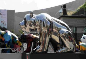 廣場熊貓雕塑供求，露天雕塑，鏡面不銹鋼熊貓雕塑標準