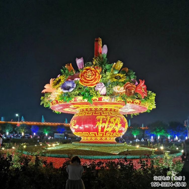 街道花籃雕塑，鍛造景觀雕塑，古銅效果