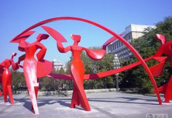 臺江扭秧歌雕塑，民俗舞蹈雕塑，不銹鋼抽象音樂人雕塑