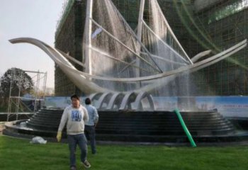 嘉峪關(guān)帆船噴泉雕塑，水景水秀組合，旱地帆船噴泉雕塑廠家