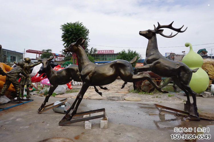 唐山戶外小鹿批發，動物雕塑，梅花鹿銅雕塑供求