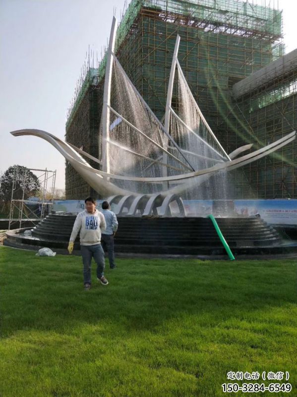 永州益陽帆船噴泉雕塑，水景水秀組合，旱地帆船噴泉雕塑廠家