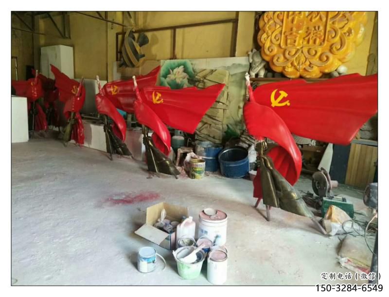 南昌園林國旗雕塑，噴漆黨建雕塑，烤漆形式