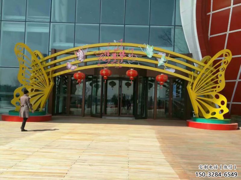 杭州蝴蝶拱門雕塑，鏤空烤漆效果，不銹鋼小區(qū)標(biāo)識(shí)雕塑
